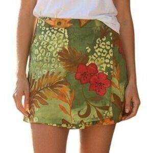 View Tropical Floral Skort Womens Size 2 Green Animal Print Hibiscus‎ Mini Skirt